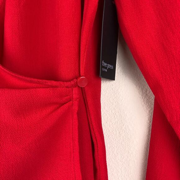FREE PRESS Red Puff Sleeve Wrap Blouse XS NWT Long Sleeve - Picture 4 of 6